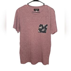Maroon Pac Sun T-Shirt w/ Floral accented pocket, Size Medium
